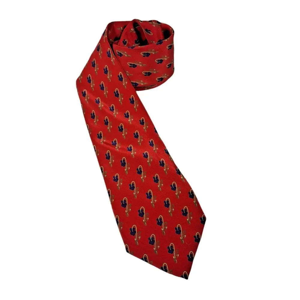 Aquascutum of London Flower Print Design Red Silk Tie Made‎ in Italy Joe Merten